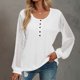 thumbnail image 2 of Blusa de manga larga con cuello en V de color sólido con costura de encaje informal para mujer Pompotops  qwe24522, 2 of 8