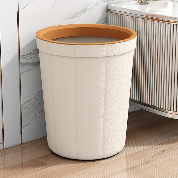 YHAICO Trash Cans for Kitchen Under Sink Trash Can Plastic Imitation Leather Bedroom And Bathroom Large Capacity Open Uncovered Commercial Office Wasteba Beige