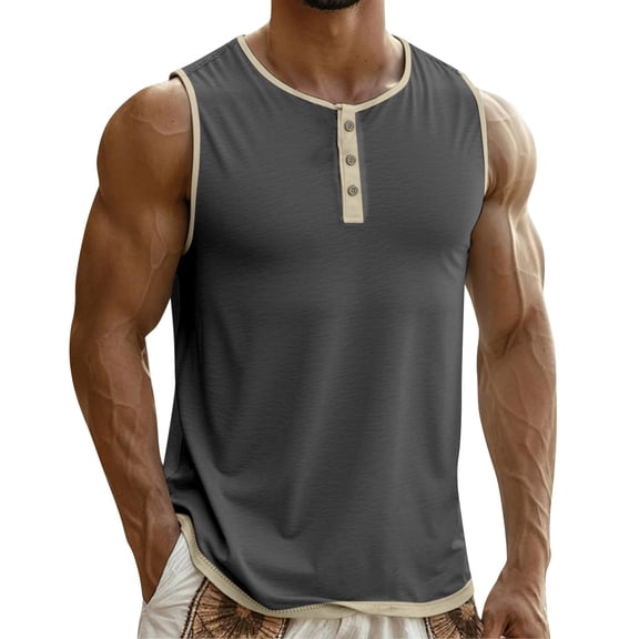 uikmnh Tank Tops Men Linen Button Up Sleeveless Tank Top for Casual Everyday Wear and Versatile Layering Size:3XL