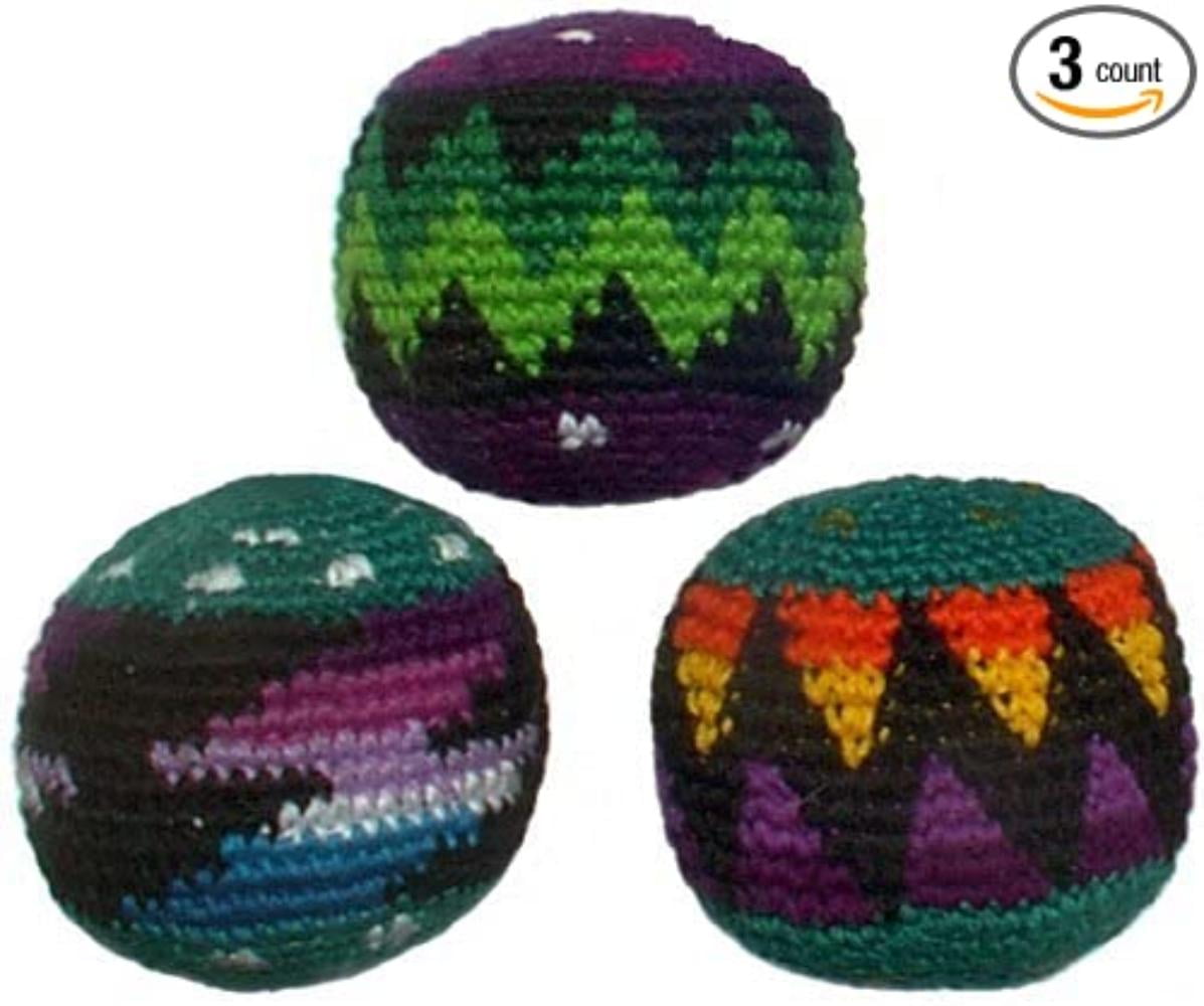 Hacky Sack Cotton Crocheted Assorted Color with Plastic Bead Fill Set of 3 New 