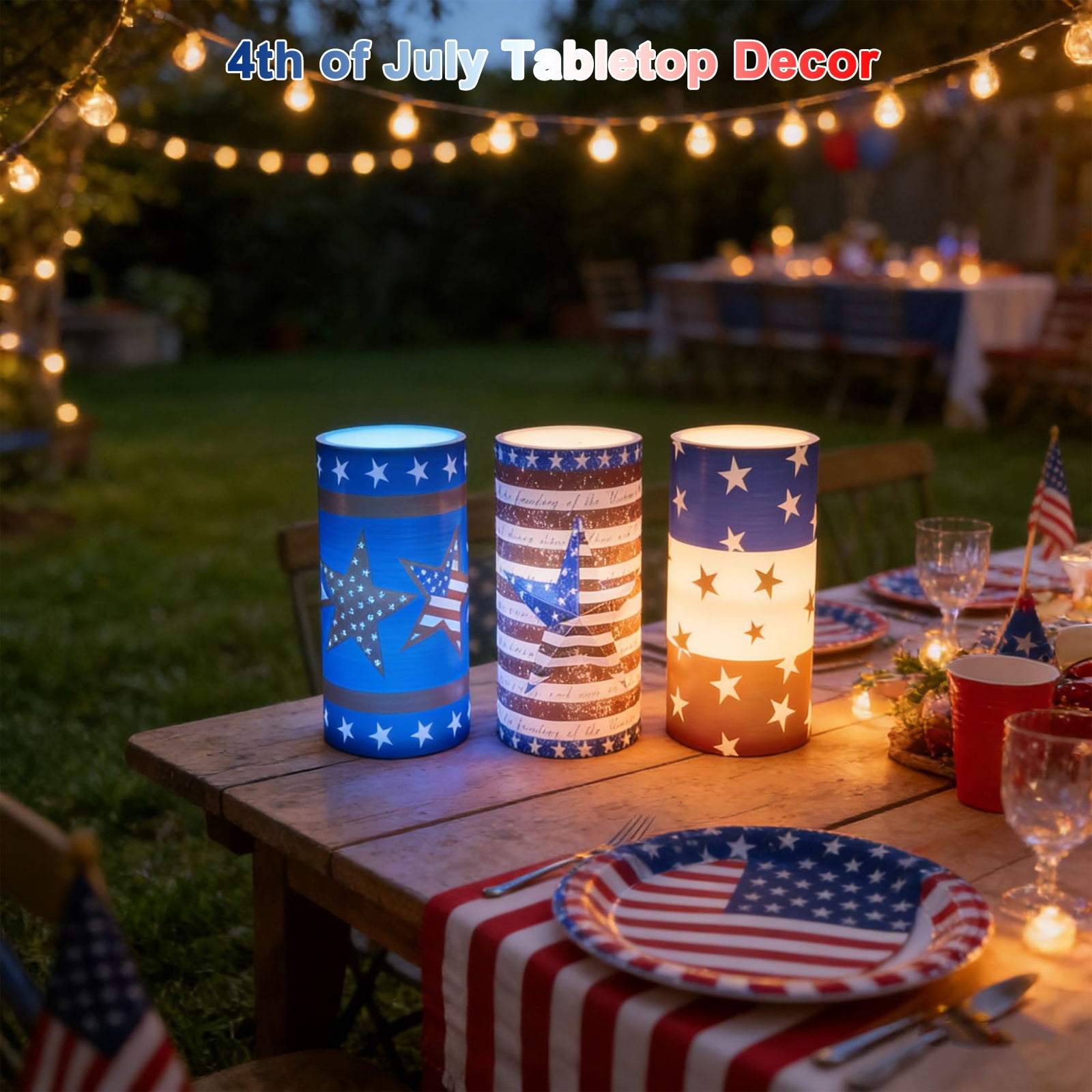 4th of July Flameless Candles, 12 Color Changing American Flag Star LED Candles with Remote & Timer, Flickering Patriotic Pillar Candles Battery Operated for Home Independence Day Decor