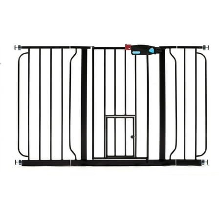 Carlson 51” Walk-Thru Pet Gate with Small Pet Door, All-Metal Frame, 30” H x 29”-51” W, Black