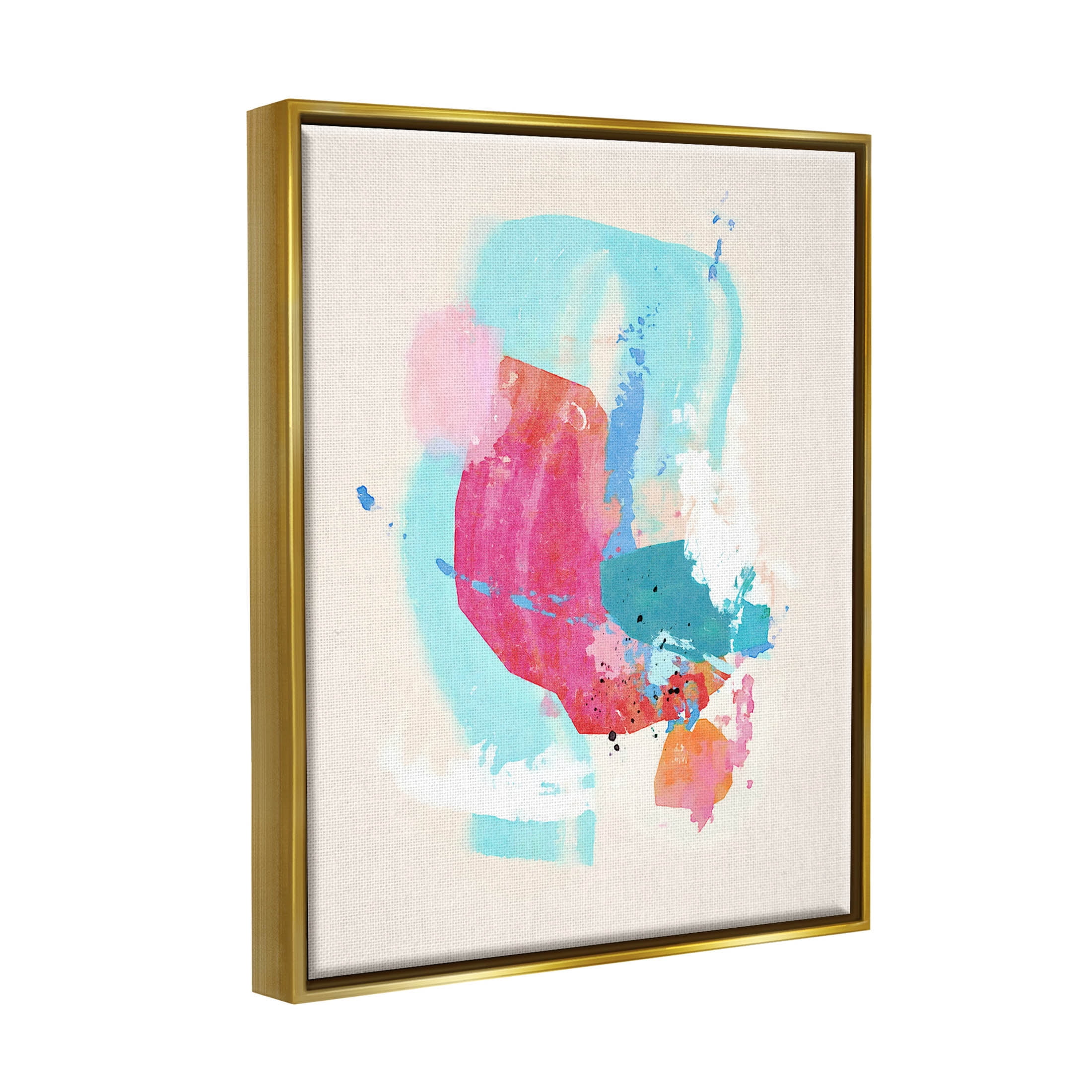 Fun Pink Abstract Strokes Abstract Graphic Art Metallic Gold Framed Art Print Wall Art
