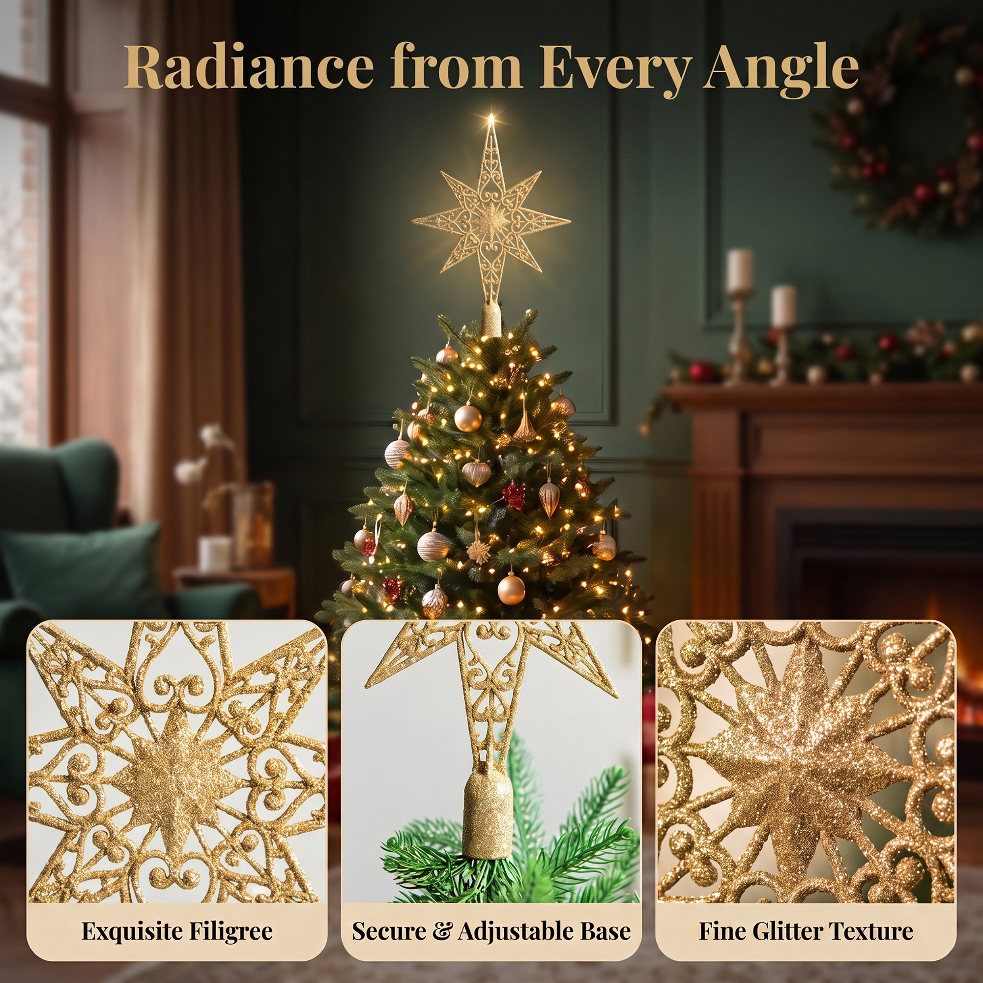 Unique Bargains Openwork Astral Sphere Adjustable Concealed Base Accent Gold 12.6"