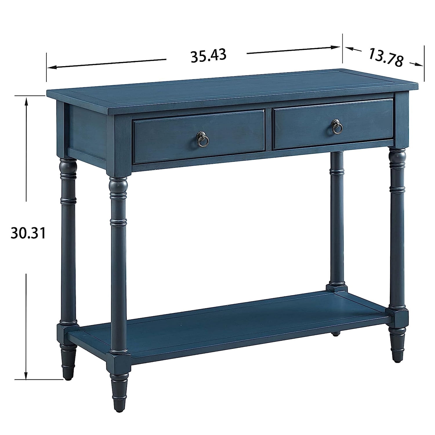 BSHTI Console Table with Drawers, Modern Wooden Entryway Table with Storage Shelf for Living Room, Blue