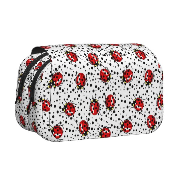 Easygdp Red Ladybugs On Black Dotted para Estuche de Lápices con Tapa Flip, Suministros de Oficina y Universidad para Adolescentes y Adultos