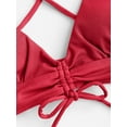thumbnail image 5 of ZAFUL Women Swimsuit Cinched Ribbed Lace Up Brazilian Bikini Swimwear Red L, 5 of 6