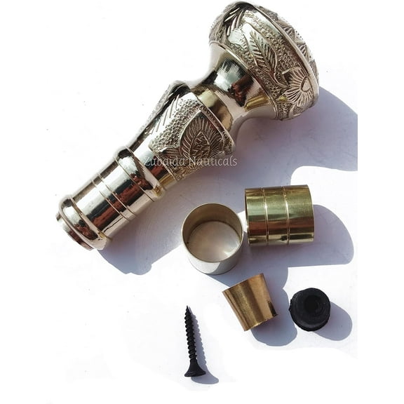 NAUTICALMARTUS BY Antique Embossed Solid Brass Beautiful Designer knob Handle for Walking Stick Canes Shaft, Golden, Rubber