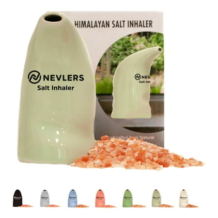 Nevlers Salt Inhaler with Pure Himalayan Pink Salt | Hand Painted Ceramic | Asthma and Allergy Relief | Olive Green