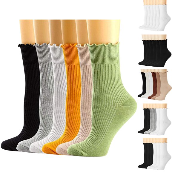 QLEICOM Socks for Women,Womens Socks,6 Pairs Women's Long Socks Solid Colors with Double ed Seams for Durability Comfortable Socks Made with Breathable Material for All-Day Wear Dark Gray