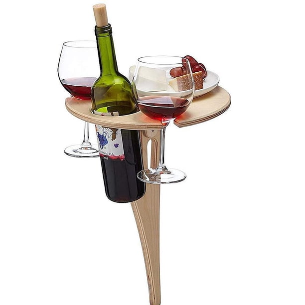 Mesa De Vino Plegable Portátil Mesa De Picnic De Madera Soporte De Vino Al Aire Libre Para Jardín Playa Camping seitruly HA035445-00