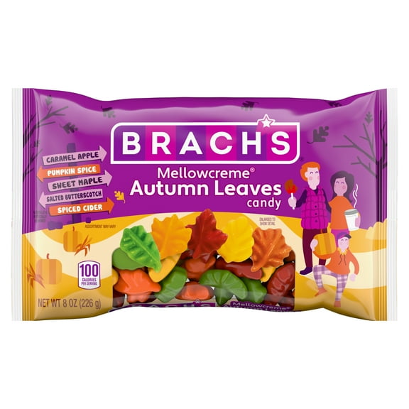 Brach's Autumn Leaves Mellowcreme Candy, Assorted Fall Flavors, Halloween Candy, 8 Ounces, Laydown Bag