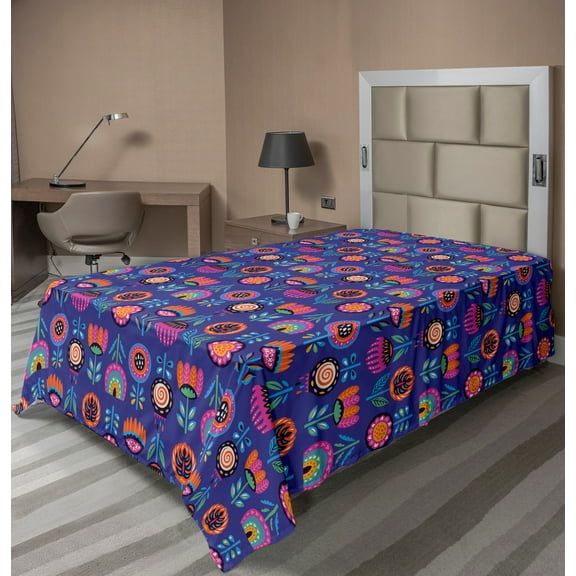Ambesonne Abstract Flat Sheet, Enchanted Flowers, TwinXL Size, Multicolor