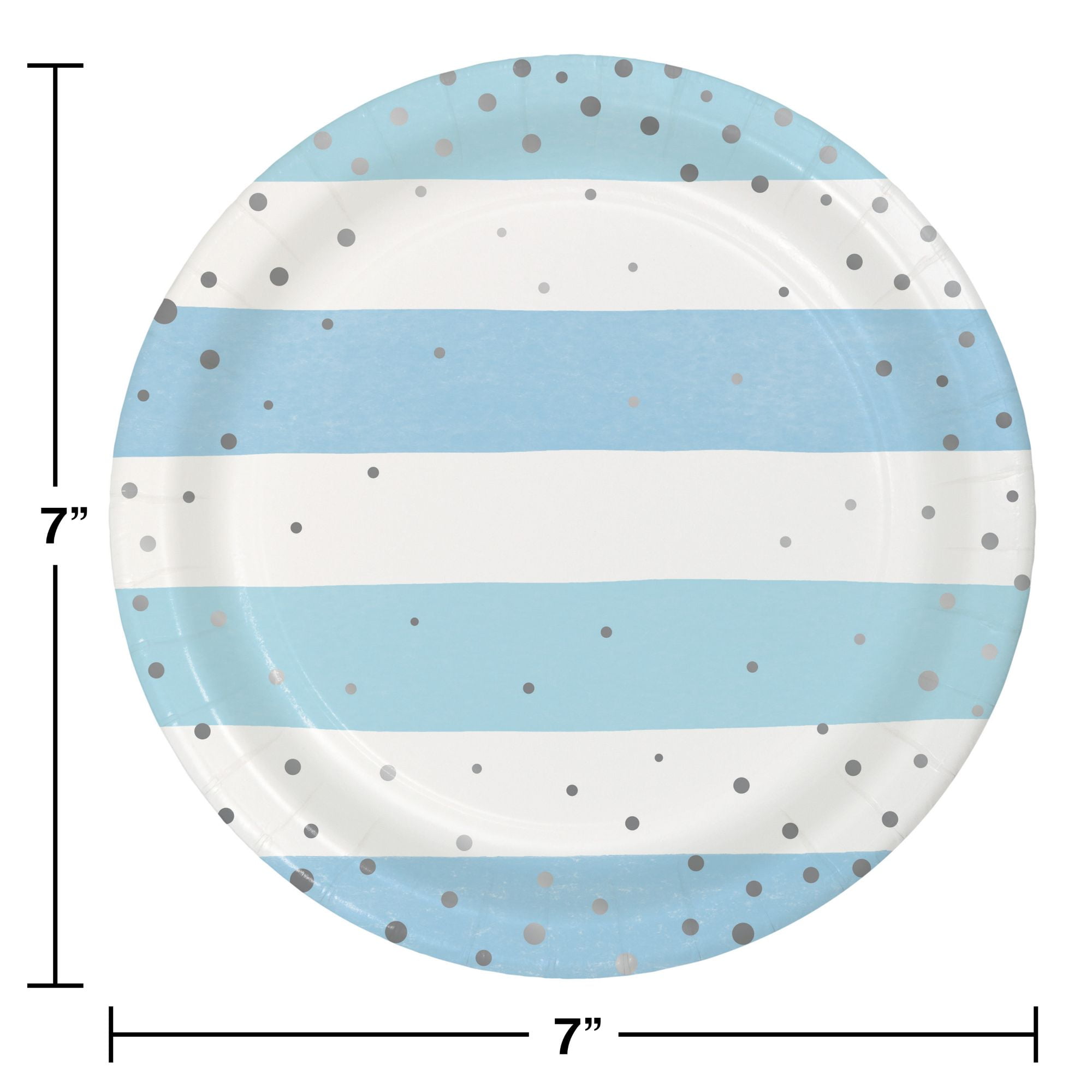 Party Central Club Pack of 96 Blue and Silver Disposable Striped Foil Round Paper Luncheon Plates 7"
