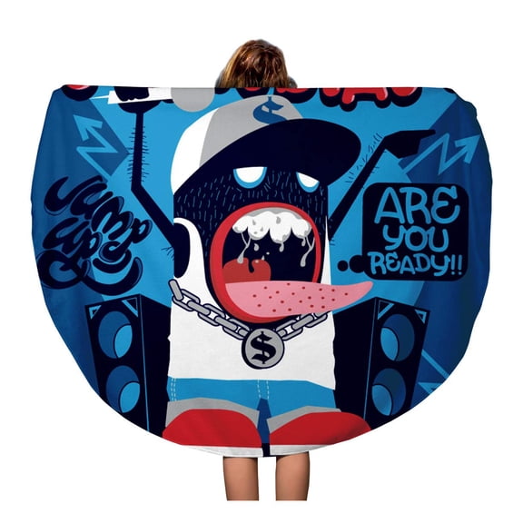 SIDONKU 60 inch Round Beach Towel Blanket Hip Monster Live Performance Hop Rap Cool Rapper Music Travel Circle Circular Towels Mat Tapestry Beach Throw