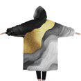 thumbnail image 2 of Oversized Wearable Blanket Hoodie,Black and Gold Marble Glitter Streaks Pattern Sherpa Blanket Hoodie with Super Pockets,Super Warm Fuzzy Pullover for Women & Men, 2 of 6