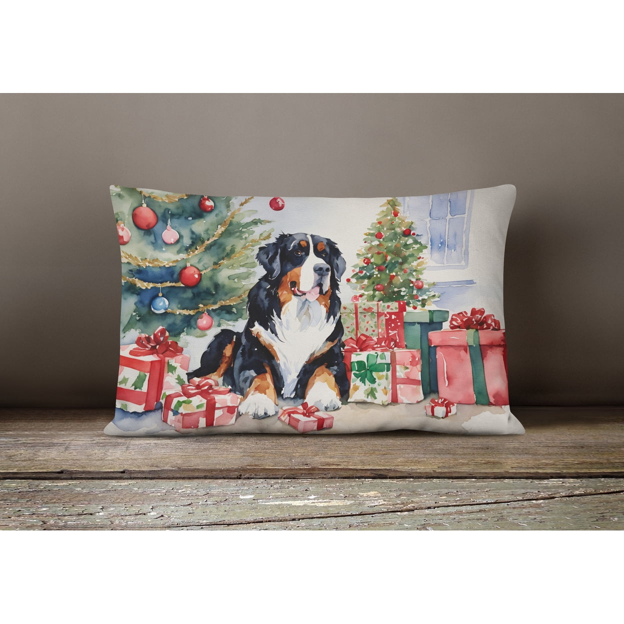 Carolines Treasures DAC1259PW1216 16 x 12 in. Unisex Bernese Mountain Dog Christmas Fabric Decorative Pillow