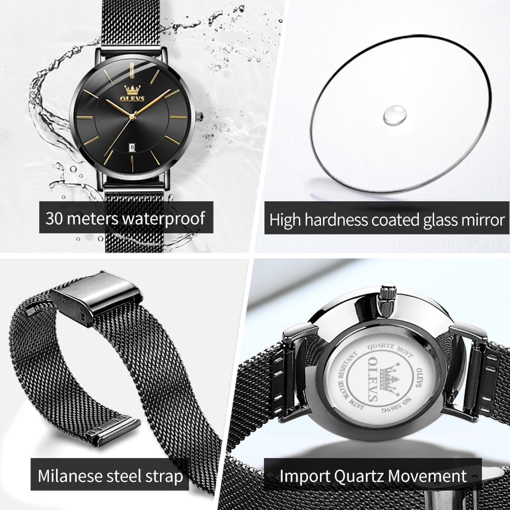 OLEVS Watches for Women Fashion Casual Analog Quartz Mesh Strap Date Ultra Thin Waterproof Luminous Ladies Wrist Watches Gifts Relojes para Mujer White/Black/Blue