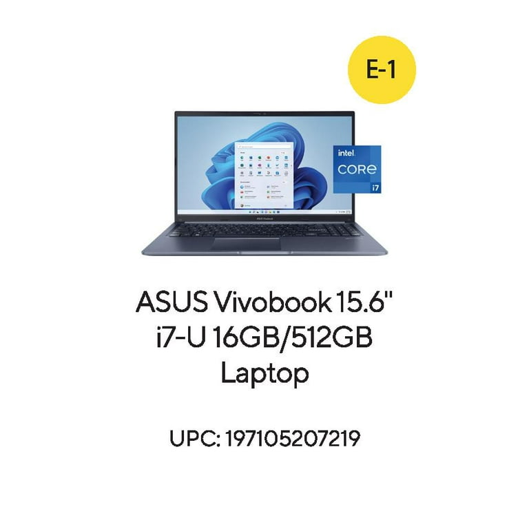 ASUS Vivobook 15 laptop, 15.6” Touch, Intel Core i7-1255U, 16GB 
