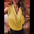 thumbnail image 4 of Blusa Elegante de Satén Cruzada con Cuello en V y Sin Mangas para Mujer Amarillo XL, 4 of 8