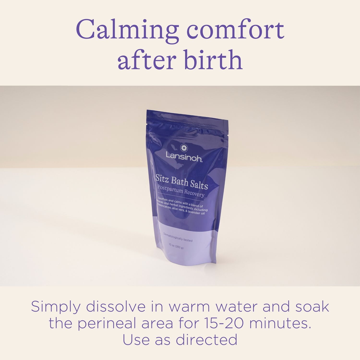 Lansinoh Sitz Bath Salts, Epsom Salt Bath Soak, 10 Oz, A Postpartum Essentials for Self Care, Soothing Lavender Oil, Frankincense and Aloe Vera, Organic nipple soothing balm