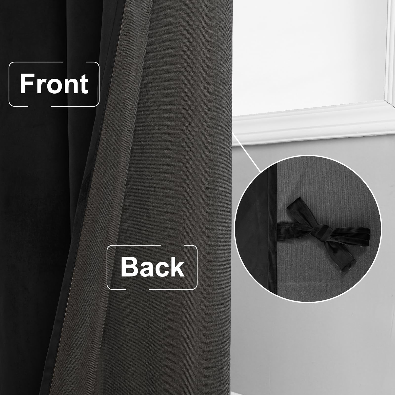 JIUZHEN Extra Long Velvet Curtains 108 inches - Soft Retro Blackout Velvet Drapes Room Darkening Thermal Insulated for Living Room/Gallery, 52W x 108L, 2 Panels with Tiebacks,Black