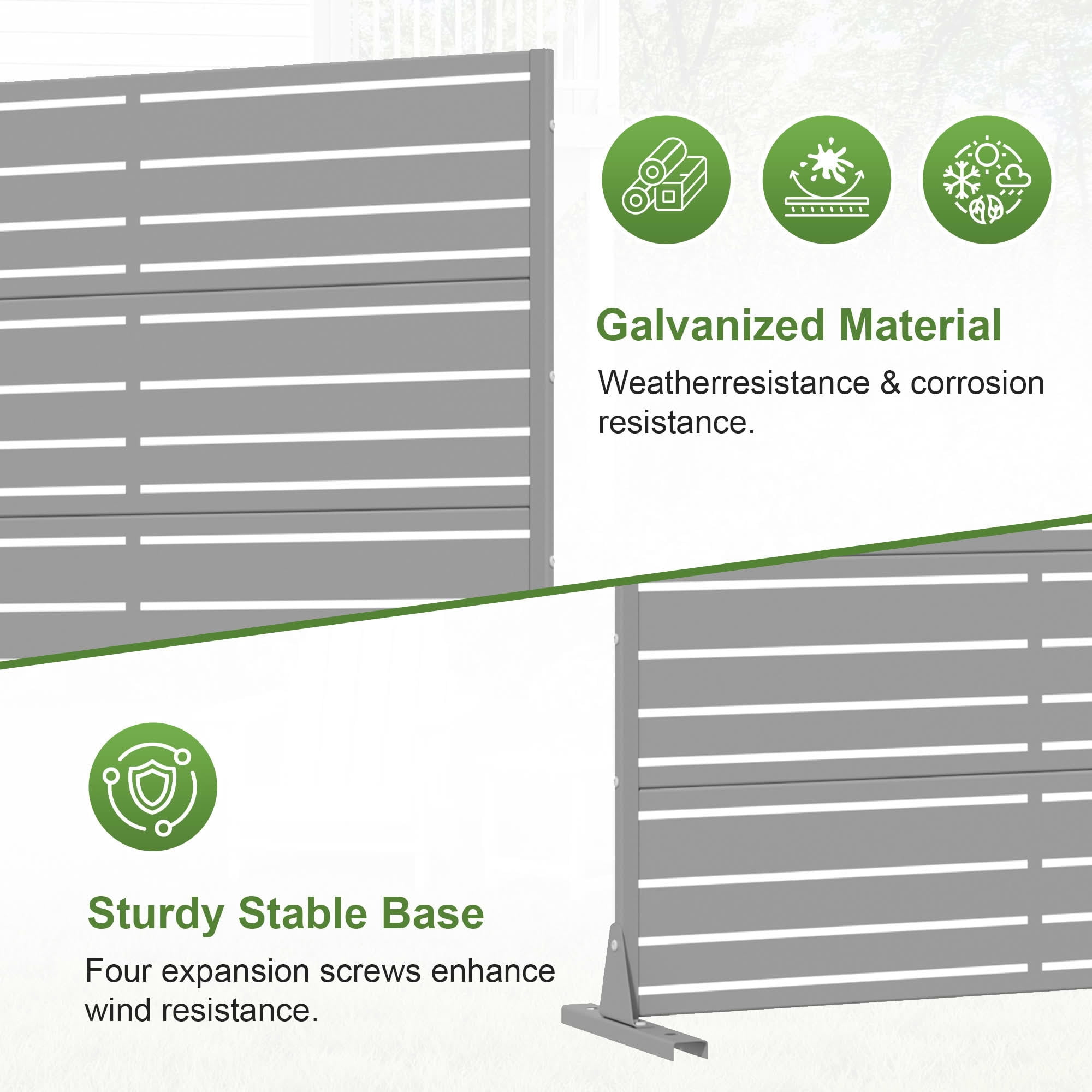 MAYEERTY 2-Piece 72"x47" Privacy Screen, Gray 6-Panel Galvanized Steel Louvered Fence, Wide-1 Narrow-2, Freestanding for Patio Backyard