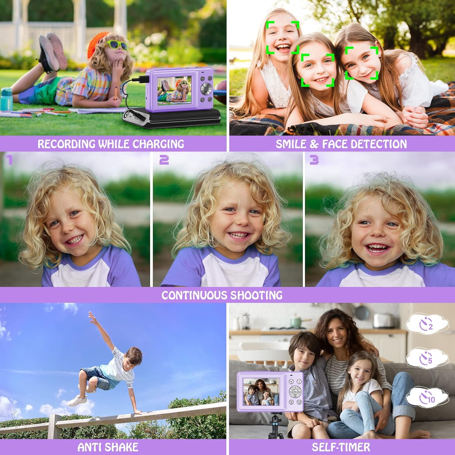 Digital Camera Kids Camera FHD 1080P 44MP Vlogging Camera with 16X Digital Zoom Portable Mini Digital Camera for Kids Teens Seniors with 32GB Card (Purple)