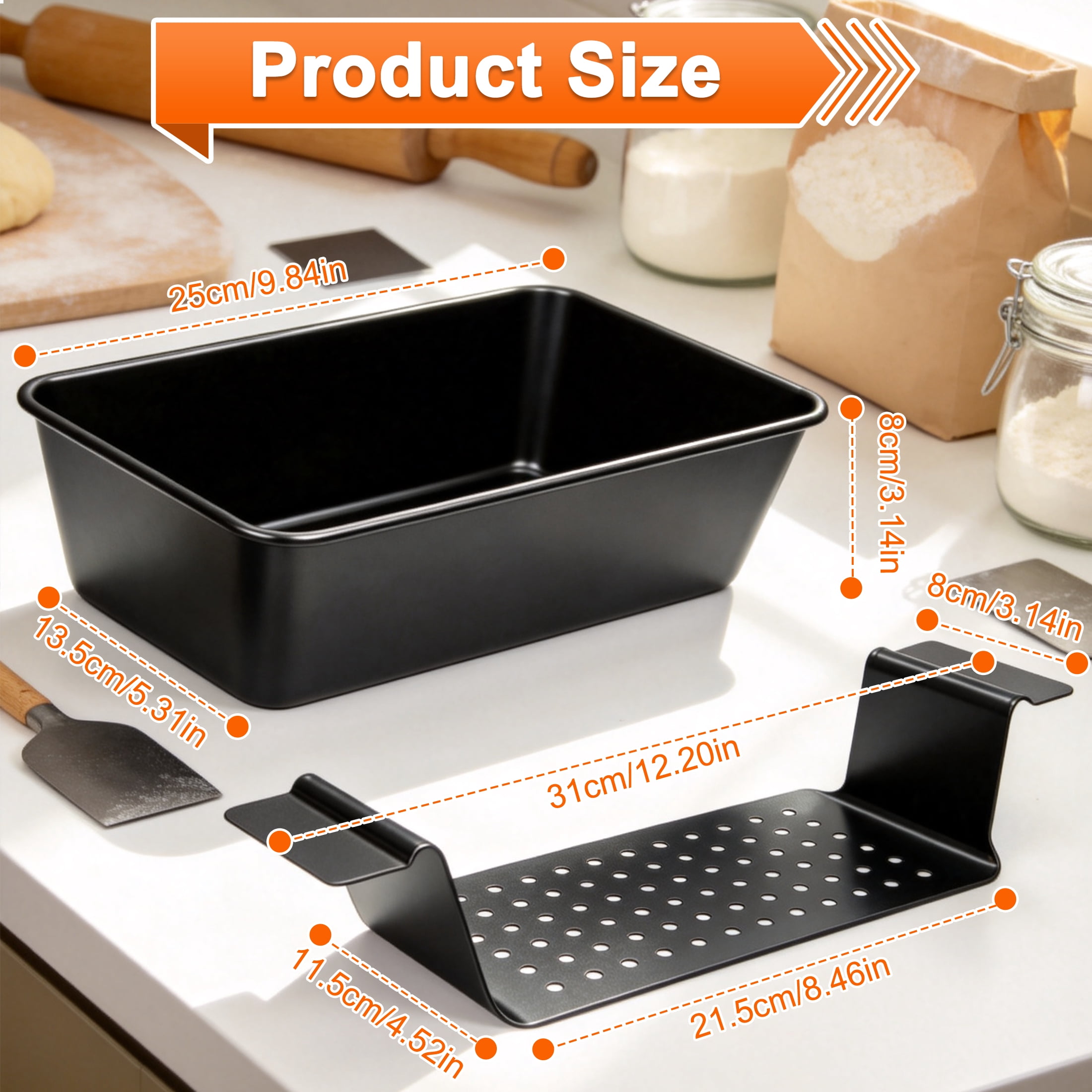 Non-Stick Carbon Steel Loaf Pan, 9.8 Inch Rectangular Bread Baking Mold with Perforated Baking Tray, Oven Safe Toast Pan for Homemade Bread