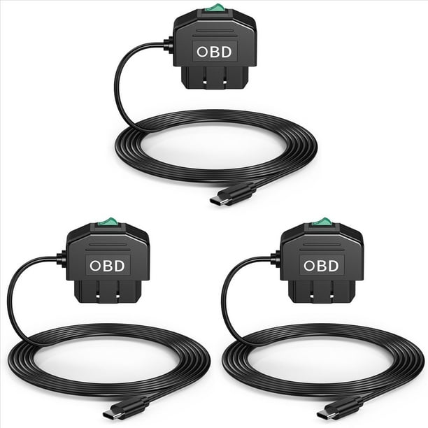 3X Kit de Cableado OBD para CáMara de Tablero, Kit de Cableado USB Tipo C para CáMara de Tablero con Cable de AlimentacióN OBD para CáMara de Tablero de 12-24 V una 5 V/3 A