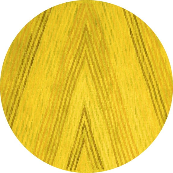 Ahgly Company Machine Washable Indoor Round Abstract Yellow Contemporary Area Rugs, 7' Round