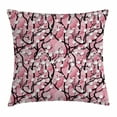 thumbnail image 1 of Apartment Decor Throw Pillow Cushion Cover, Sakura Tree Flowers on Umbrellas and Curved Branches Romantic Blooms Artsy, Decorative Square Accent Pillow Case, 24 X 24 Inches, Black Pink, by Ambesonne, 1 of 2
