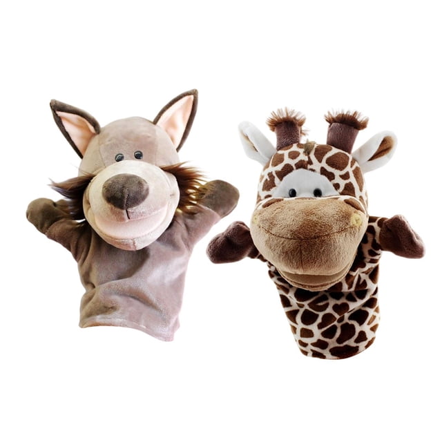 2 marionetas de mano de animales para contar historias, lindos animales de peluche imaginativos Jirafa Zorro