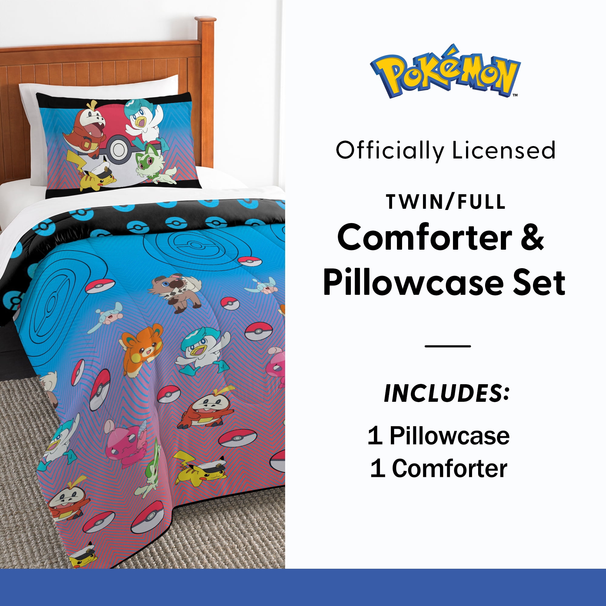 Pokemon On The Horizon 2 Piece Twin/Full Comforter & Pillowcase Set for Kids