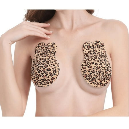 

2 Pairs Adhesive Invisible Bra for Women Backless Strapless Reusable Push Up Lift Nipple Covers for Women Brown leopard