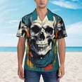thumbnail image 2 of Honeii Modern Hip-Hop Skull Print Men’s Hawaiian Shirt,Classic Button-Down Short Sleeve Shirt, for Beach, Vacation, and Outdoor Activities,3X-Large, 2 of 7