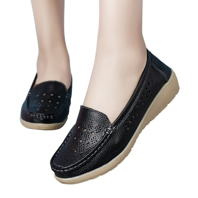 LSLJS Chaussures Décontractées pour Femme en Cuir de Vache à Pois, Chaussures pour Maman en Cuir de Vache à Semelle Creuse, Chaussures à Talon Incliné, Chaussures Compensées pour Femme