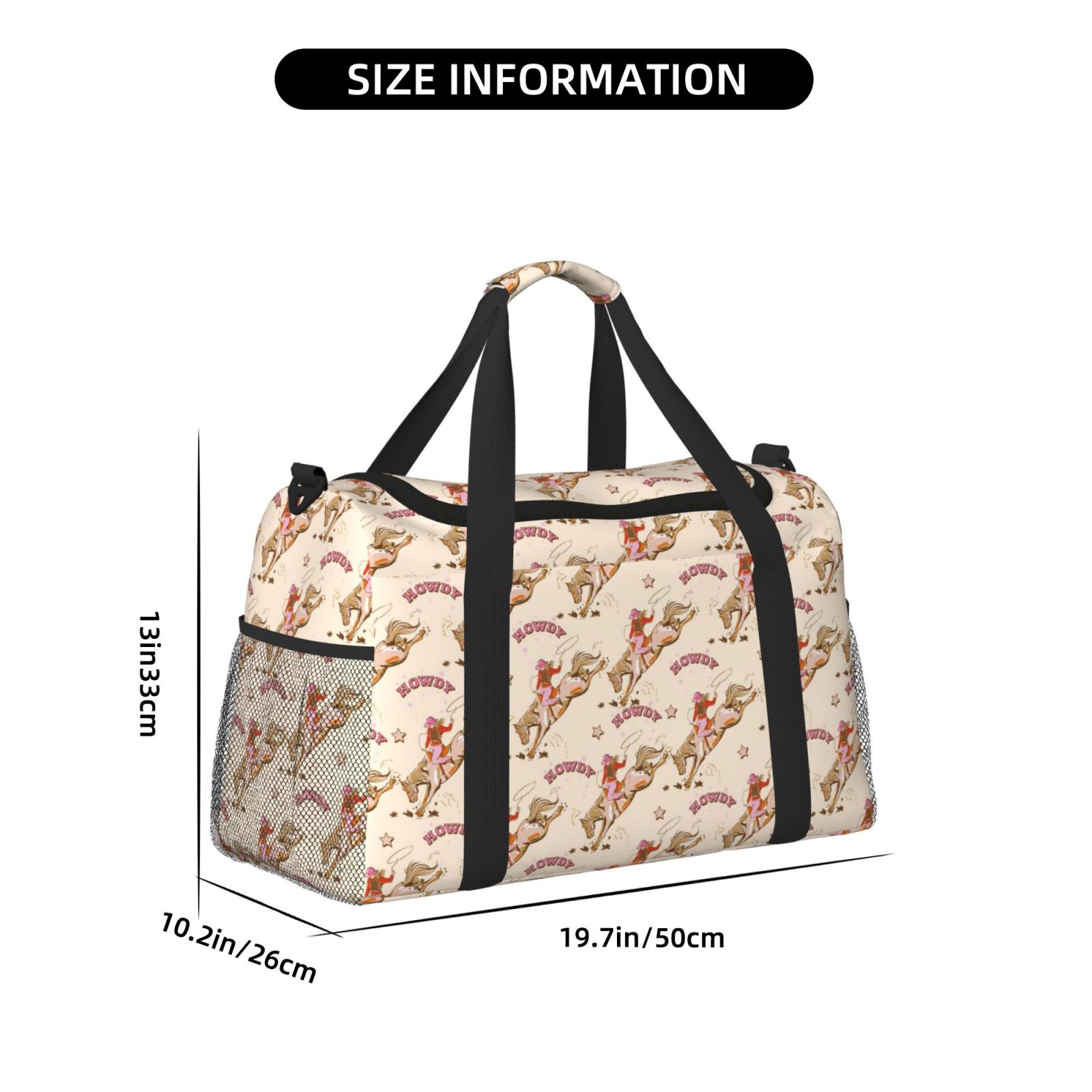 Defioc Howdy Cowgirl Print Hand Travel Bag - Foldable Travel Duffel Bags for Men Women -Sport Gym Bag - Overnight Travel Duffel Bag - Adjustable Shoulder Strap