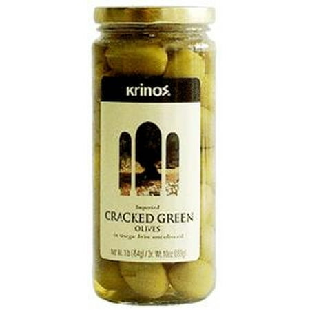 Green Cracked Olives (krinos) 1lb, Dr.Wt. 10oz