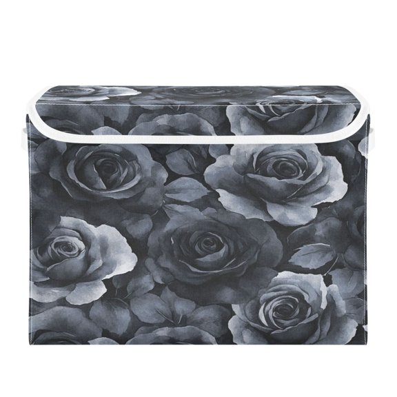 Storage Box With Lid 16.5x12.6x11.8In Foldable Stacked Household Storage Box Black Flowers