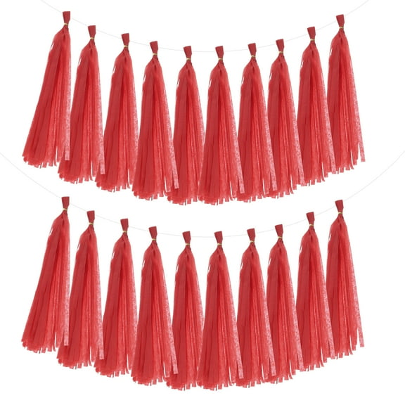 Uxcell 20Pcs Red Tassel Garland 14.6 x 9.4 Inch Tissue Paper Tassel Banner