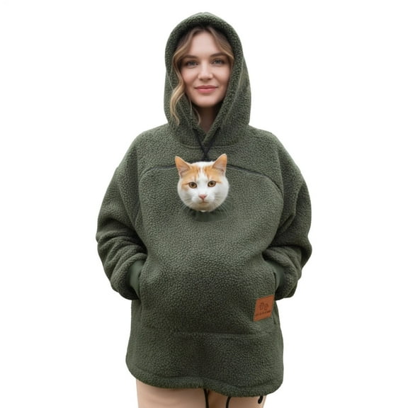 Pet Care Hoodie Long Sleeve Warm Fleece Fall Winter Pullover Sweatshirt with Dog Cat Pouch for Outdoor Walking