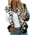 thumbnail image 2 of Feancey Zip up Bomber Jacket Women Long Sleeve Collarless Lightweihgt Jackets Dressy Casual Floral Print Varsity Jacket Thin Outerwear with Pockets White XXL, 2 of 5
