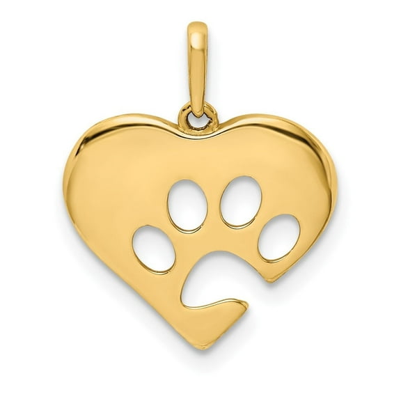 Auriga Fine Jewelry 10K Yellow Gold Heart w/Paw Print Pendant (L- 39 mm, W-24 mm) for Women