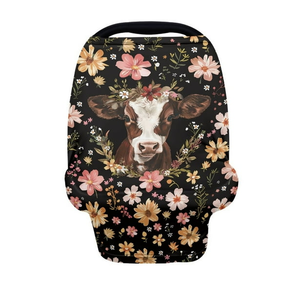 Renewold Brown Cow Floral Stretchy Baby Car Seat Cover for Baby, Nursing Breastfeeding Covers,Shopping Cart/High Chair/Stroller Covers,Infinity Scarf,Car Seat Canopies