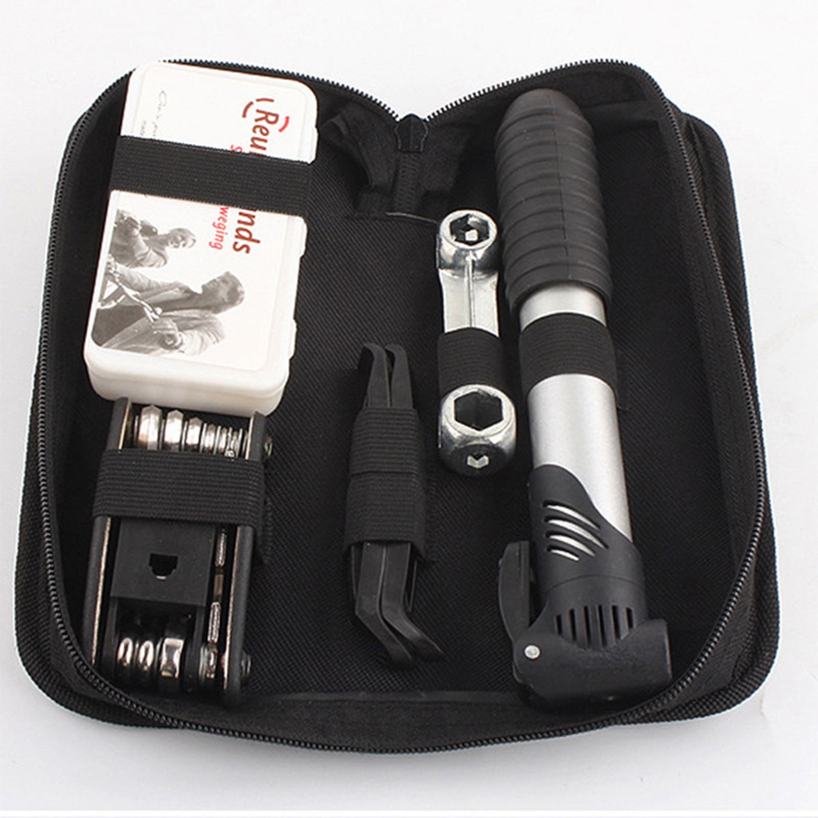 Semfri Bike Tire Repair Kit Bicycle Tyre Repair Tool Cycling Multi Set Nozzle Rasp Patch Levers Wrench Screwdriver Pump Storage Bag