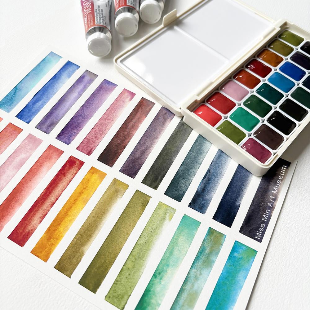 Holbein Artist's Watercolor 1ml,24 Colors Watercolor Paint Set in a Box for Students, Beginners Artists