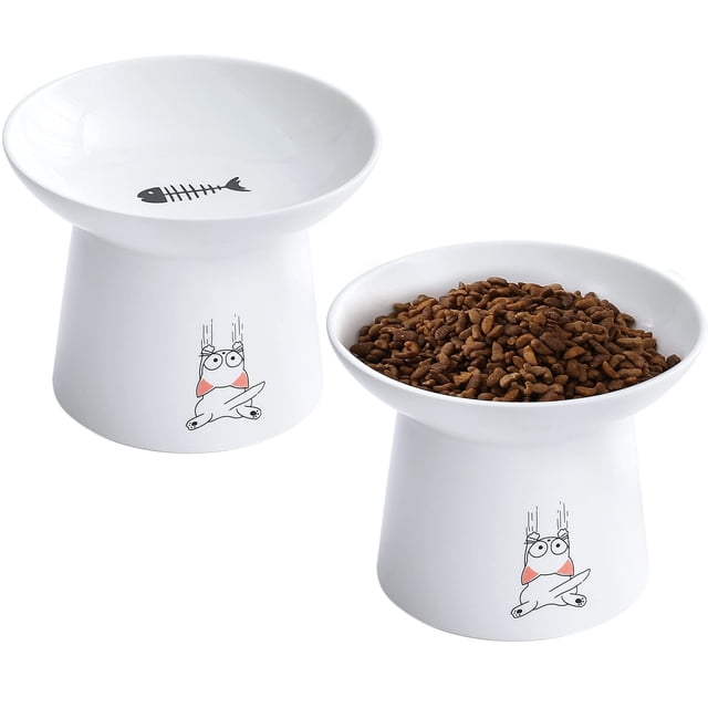Cuencos para gatos OMAYKEY de cerámica elevados, 6.5 pulgadas de ancho y 400 ml, color blanco