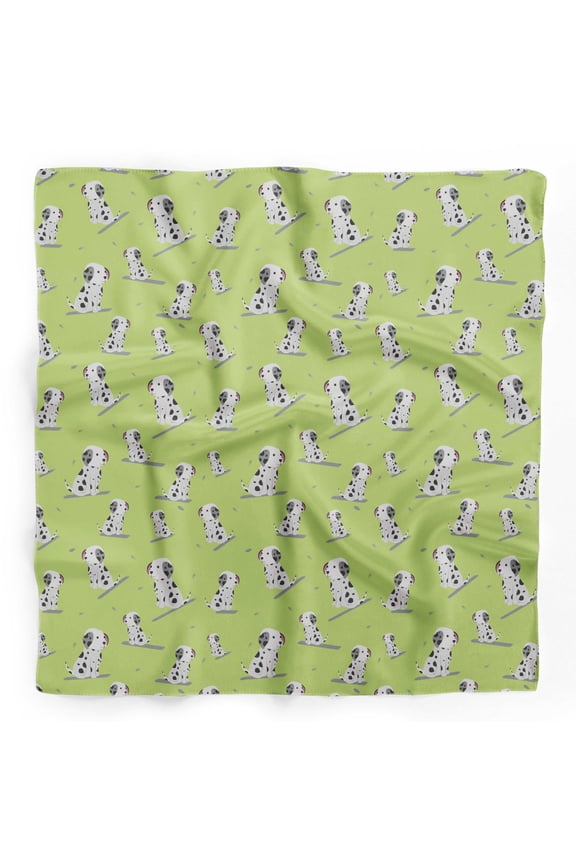 Green Dalmatian Dog Pure Silk Printed Head Bandanas Summer Neck Wrap Scarf 40 x 80 Inches