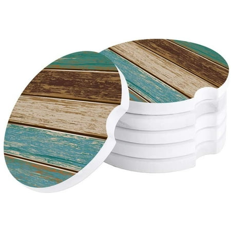 

FMSHPON Rustic Teal Green and Brown Wooden Planks Set of 2 Car Coaster for Drinks Absorbent Ceramic Stone Coasters Cup Mat with Cork Base for Home Kitchen Room Coffee Table Bar Decor